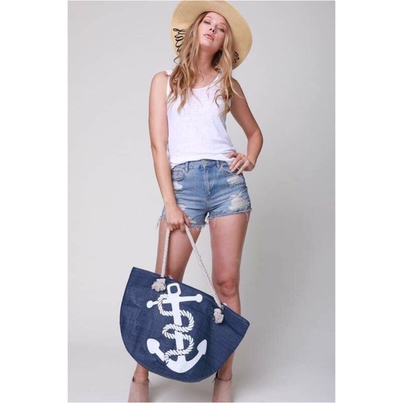 🆕Nautical Navy Blue Anchor Tote Bag - Picture 4 of 8